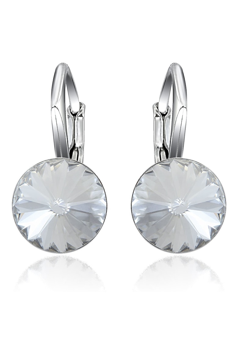 Cercei Argint 925 placat cu rodiu cu cristale Swarovski® Rivoli Leverback 8mm - Alb