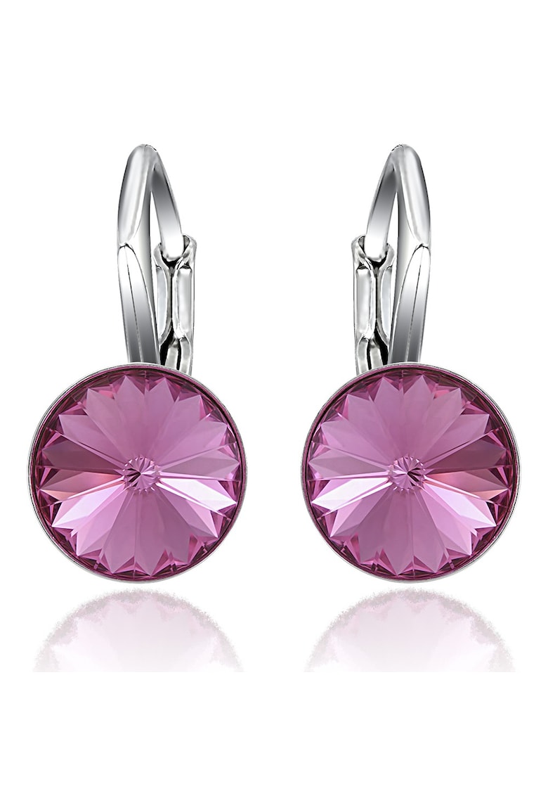 Cercei Argint 925 placat cu rodiu cu cristale Swarovski® Rivoli Leverback 8mm - Roz