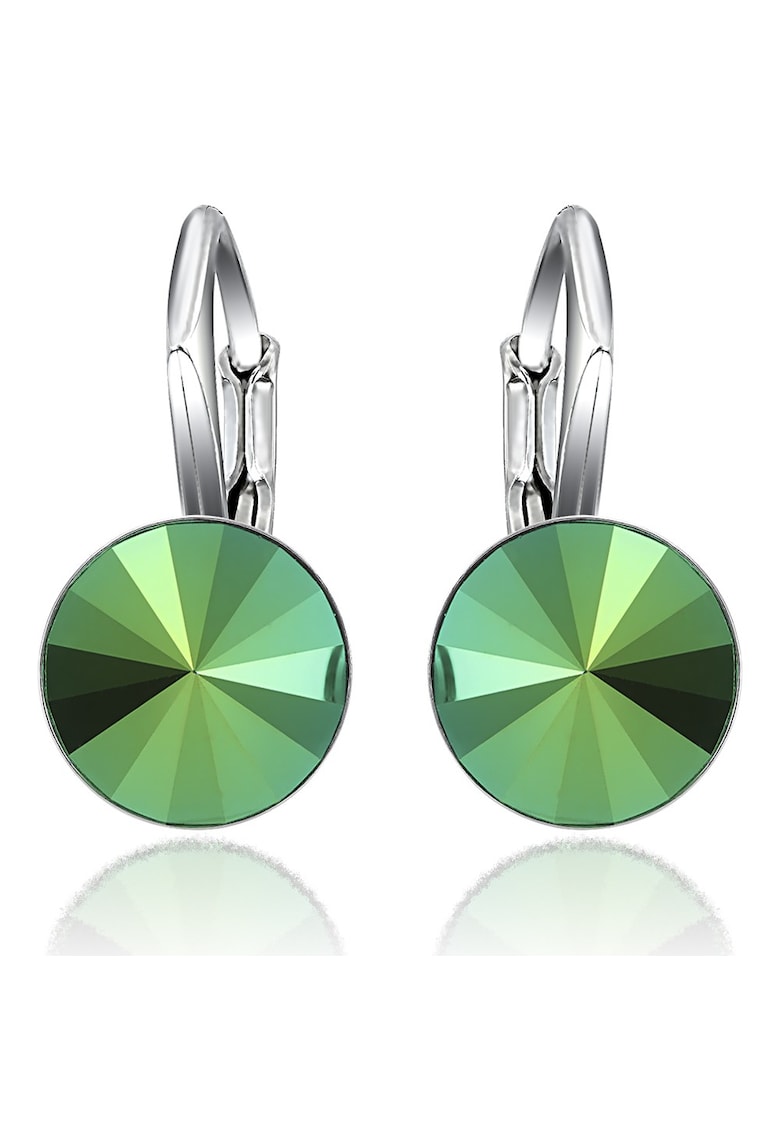 Cercei Argint 925 placat cu rodiu cu cristale Swarovski® Rivoli Leverback 8mm - Verde metalizat