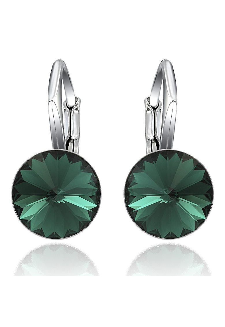 Cercei Argint 925 placat cu rodiu cu cristale Swarovski® Rivoli Leverback 8mm - Verde inchis