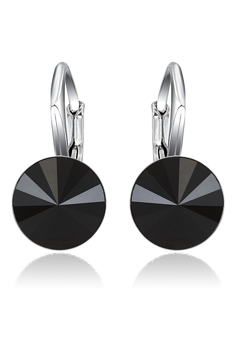 Cercei Argint 925 placat cu rodiu cu cristale Swarovski® Rivoli Leverback 8mm - Negru