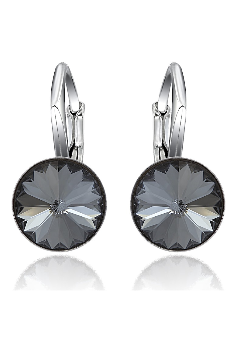 Cercei Argint 925 placat cu rodiu cu cristale Swarovski® Rivoli Leverback 8mm - Gri