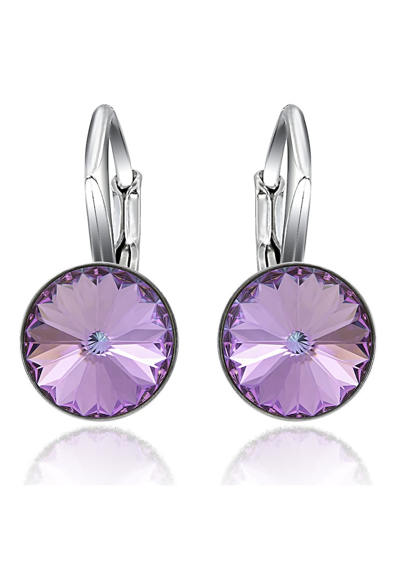 Cercei Argint 925 placat cu rodiu cu cristale Swarovski® Rivoli Leverback 8mm - Violet deschis