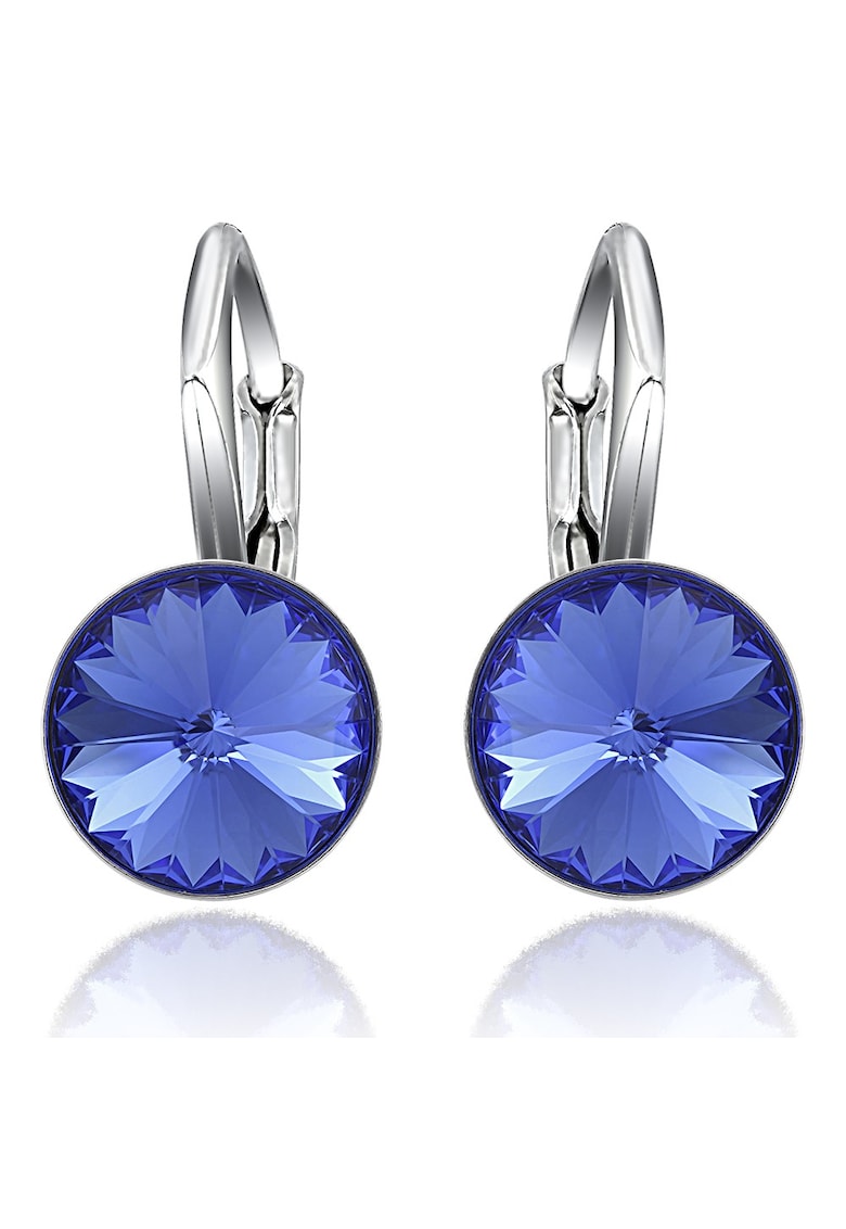 Cercei Argint 925 placat cu rodiu cu cristale Swarovski® Rivoli Leverback 8mm - Albastru safir