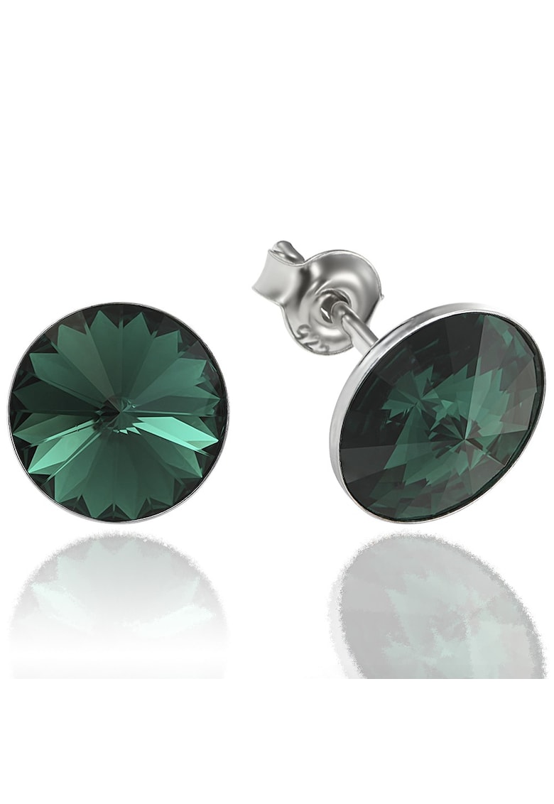 Cercei Argint 925 placat cu rodiu cu cristale Swarovski® Rivoli 8mm - Verde smarald