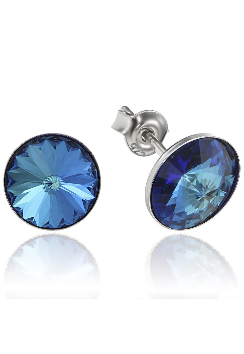 Cercei Argint 925 placat cu rodiu cu cristale Swarovski® Rivoli 8mm - Bleumarin