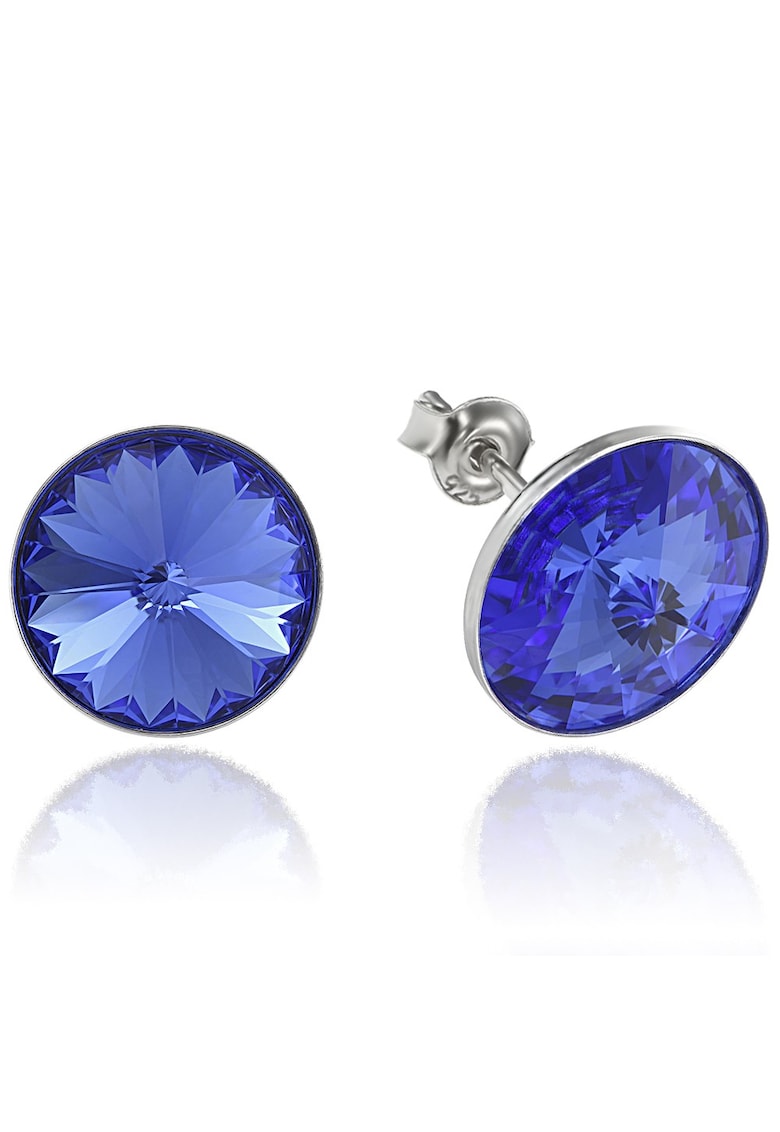 Cercei Argint 925 placat cu rodiu cu cristale Swarovski® Rivoli 12mm - Albastru safir