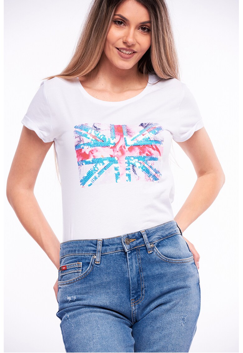 Tricou de jerseu cu model steag UK din paiete