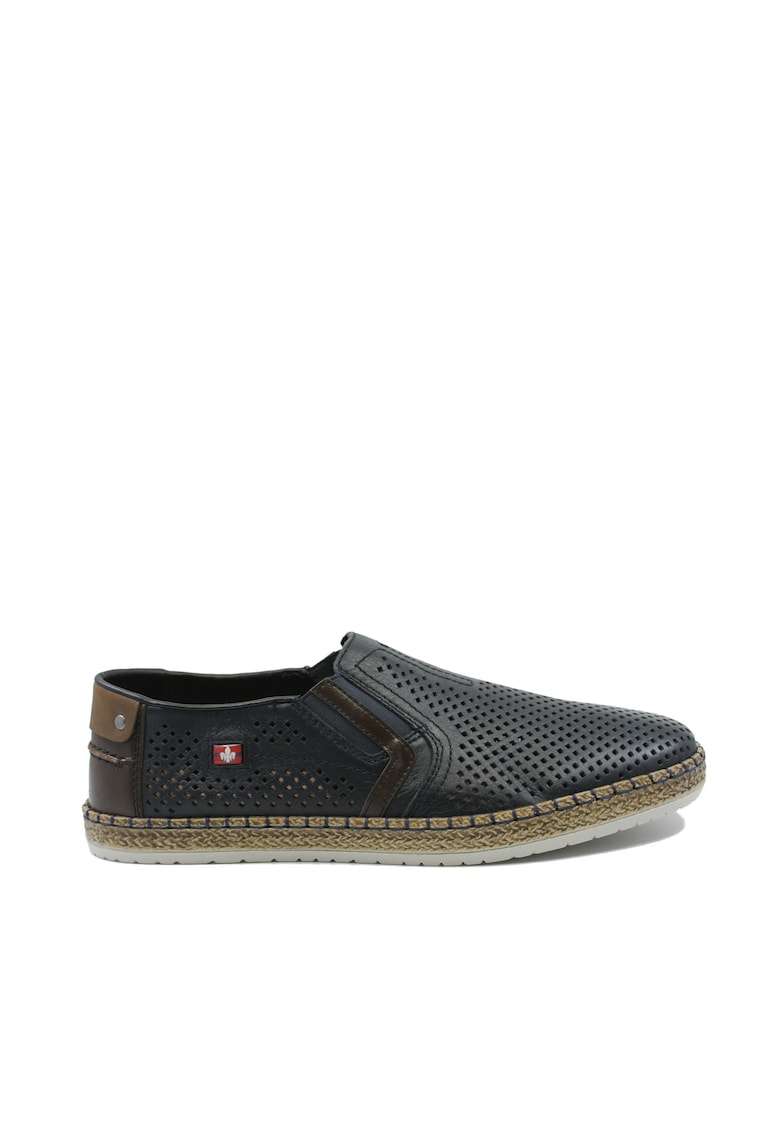 Mocasini barbati bleumarin din piele naturala cu perforatii - Bleumarin
