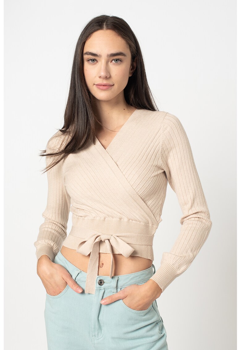 Pulover crop cu cordon in talie Fleur