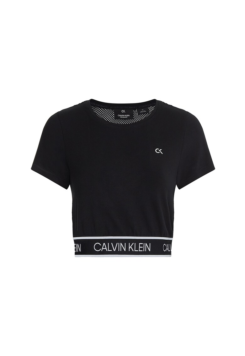Tricou crop cu banda cu imprimeu logo in talie pentru fitness CALVIN KLEIN imagine noua