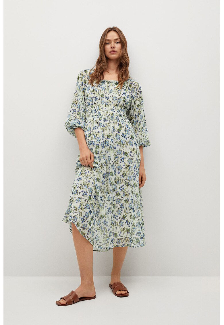 Rochie cu imprimeu si maneci bufante Ocean