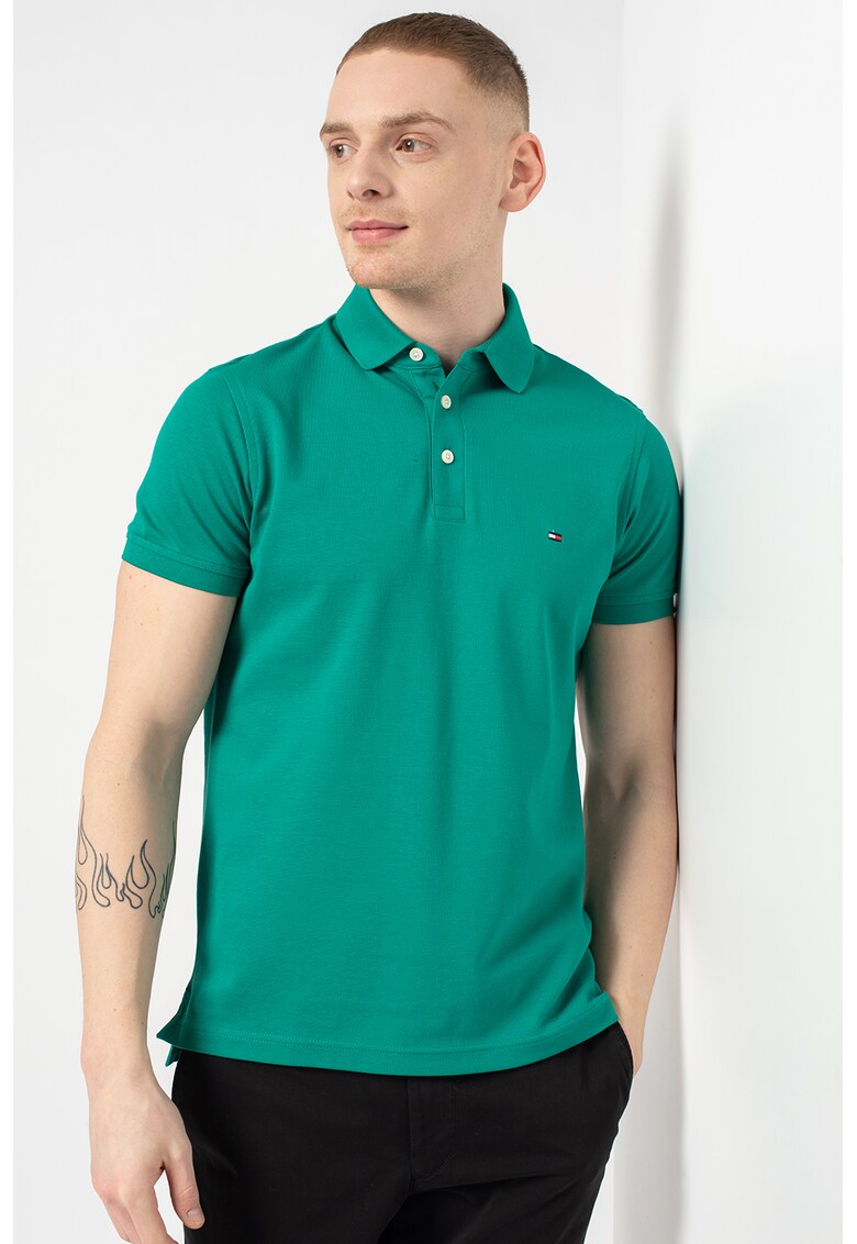 Tricou polo slim fit din amestec de bumbac organic