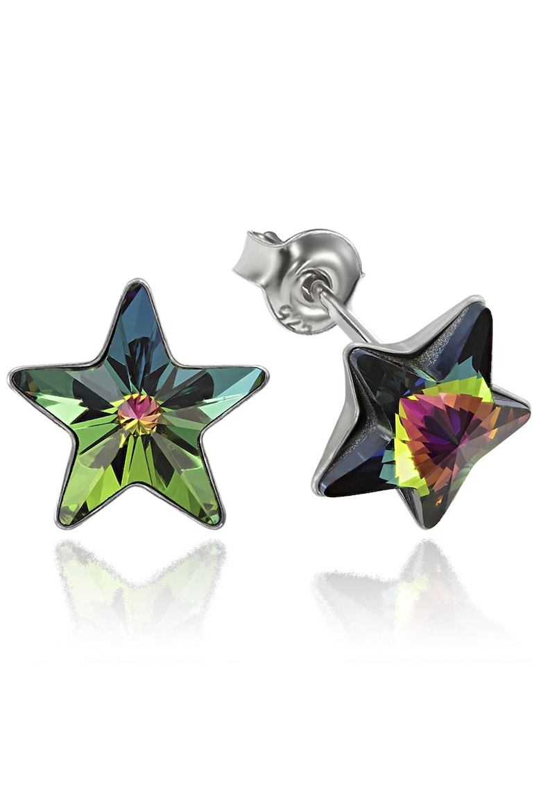Cercei Argint 925 placat cu rodiu cu cristale Swarovski® Star - 10mm - Surub - Multicolor