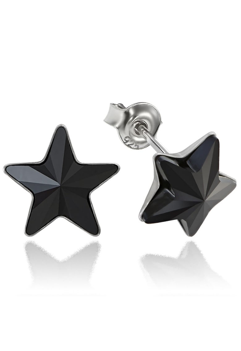 Cercei Argint 925 placat cu rodiu cu cristale Swarovski® Star - 10mm - Surub - Negru