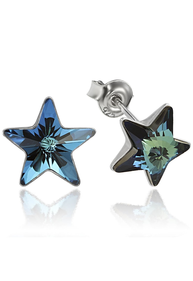 Cercei Argint 925 placat cu rodiu cu cristale Swarovski® Star - 10mm - Surub - Albastru inchis