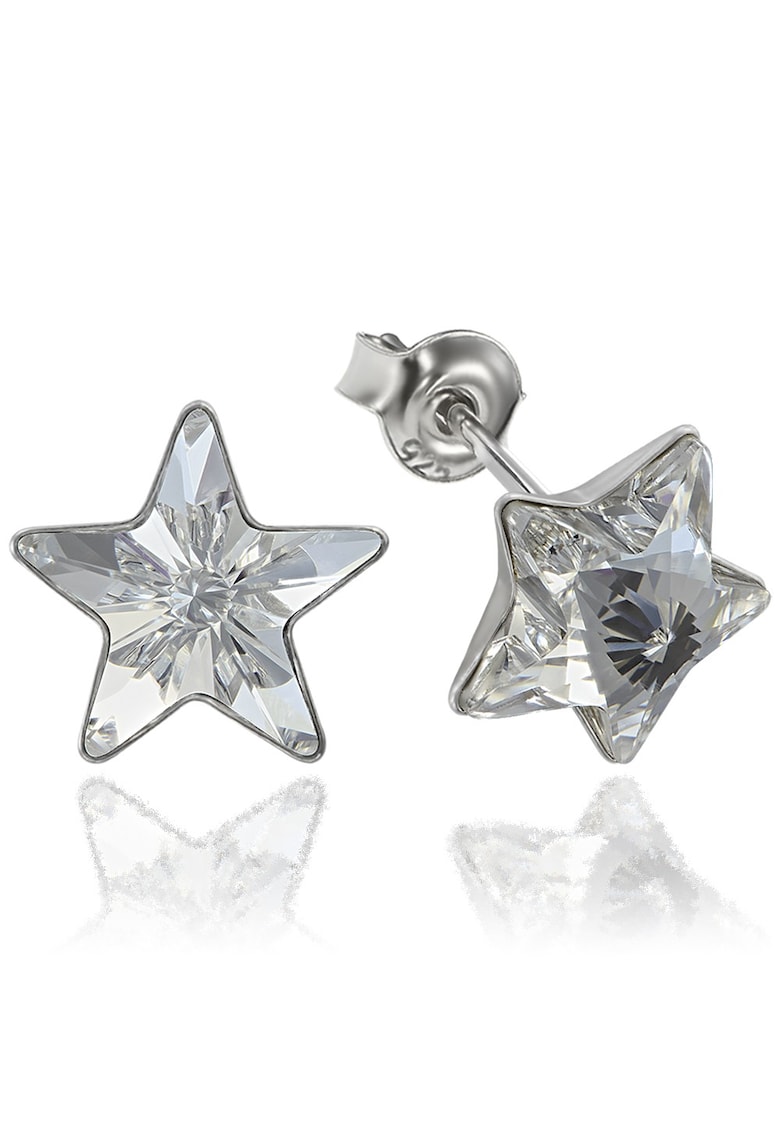 Cercei Argint 925 placat cu rodiu cu cristale Swarovski® Star - 10mm - Surub - Alb/Crystal