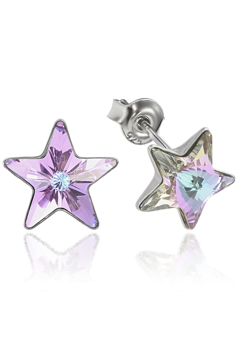 Cercei Argint 925 placat cu rodiu cu cristale Swarovski® Star - 10mm - Surub - Mov deschis