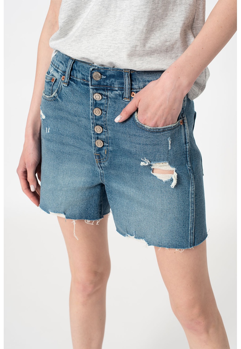 Pantaloni scurti din denim cu detalii cu aspect deteriorat fashiondays imagine noua
