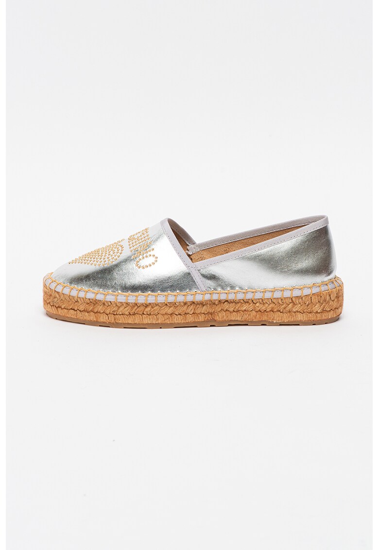 Espadrile metalizate din piele cu logo cu tinte