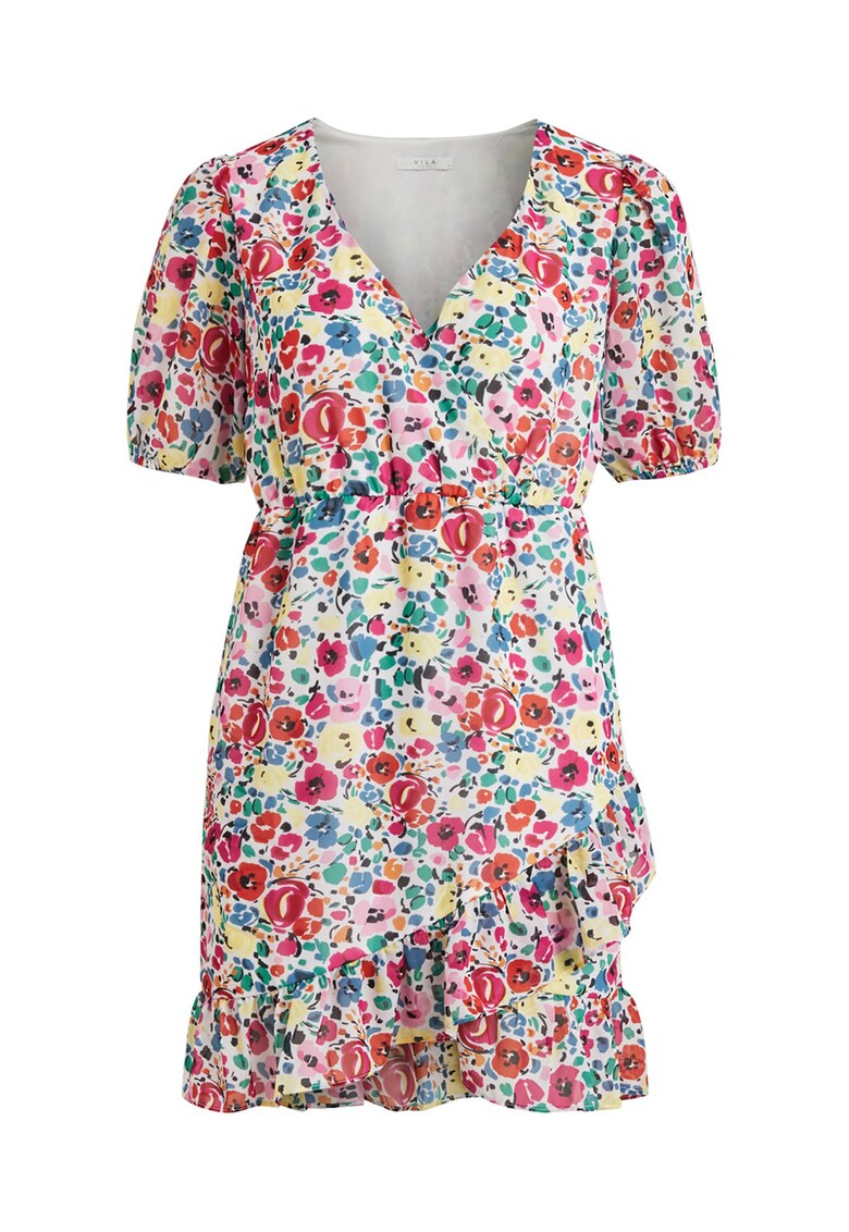 Rochie cu imprimeu floral si garnituri cu volane
