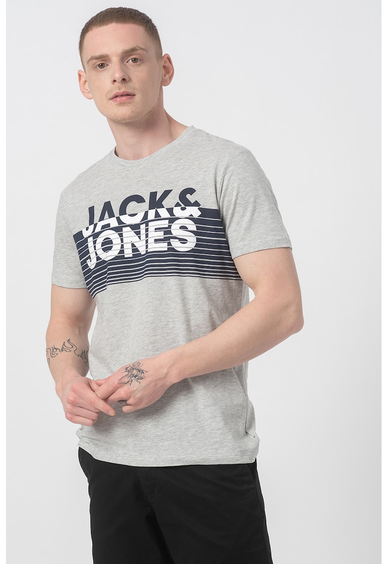 Tricou cu decolteu la baza gatului si imprimeu logo de la JackJones
