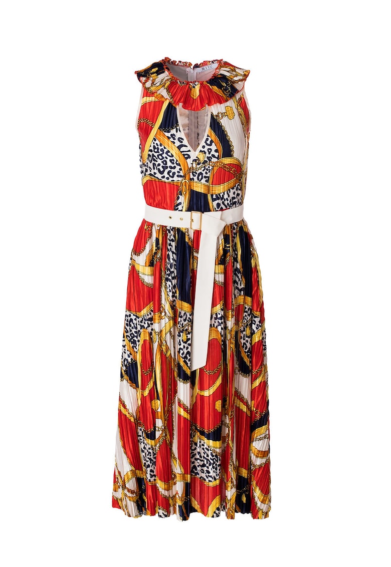 Rochie midi cu imprimeu si decupaj pe piept