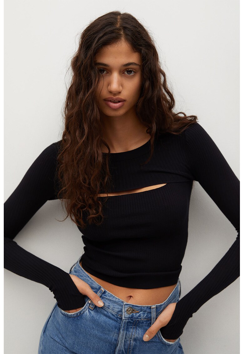 Pulover crop cu striatii Nasturi