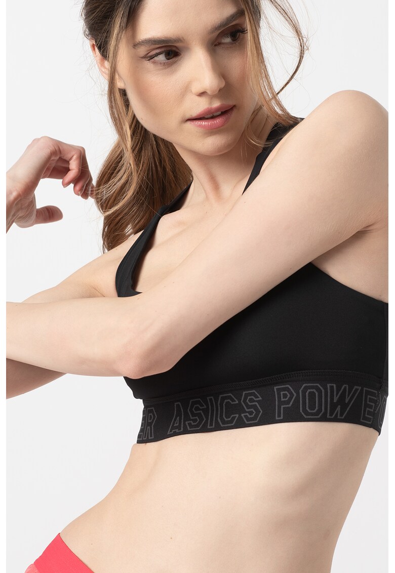 Bustiera cu spate decupat si banda cu imprimeu logo pentru fitness Base Asics imagine noua lenjerie-femei.ro