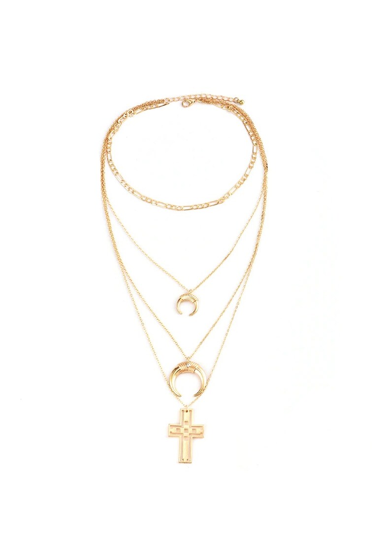 Colier in 4 straturi - auriu - cu semiluna si cruciulita - Palma C19 -