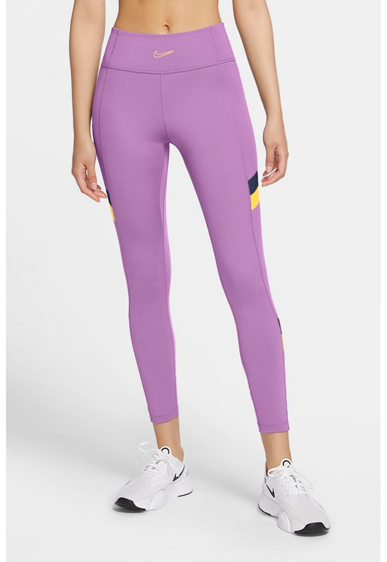Colanti cu talie inalta - pentru fitness One - Galben sofran/Lila/Bleumarin