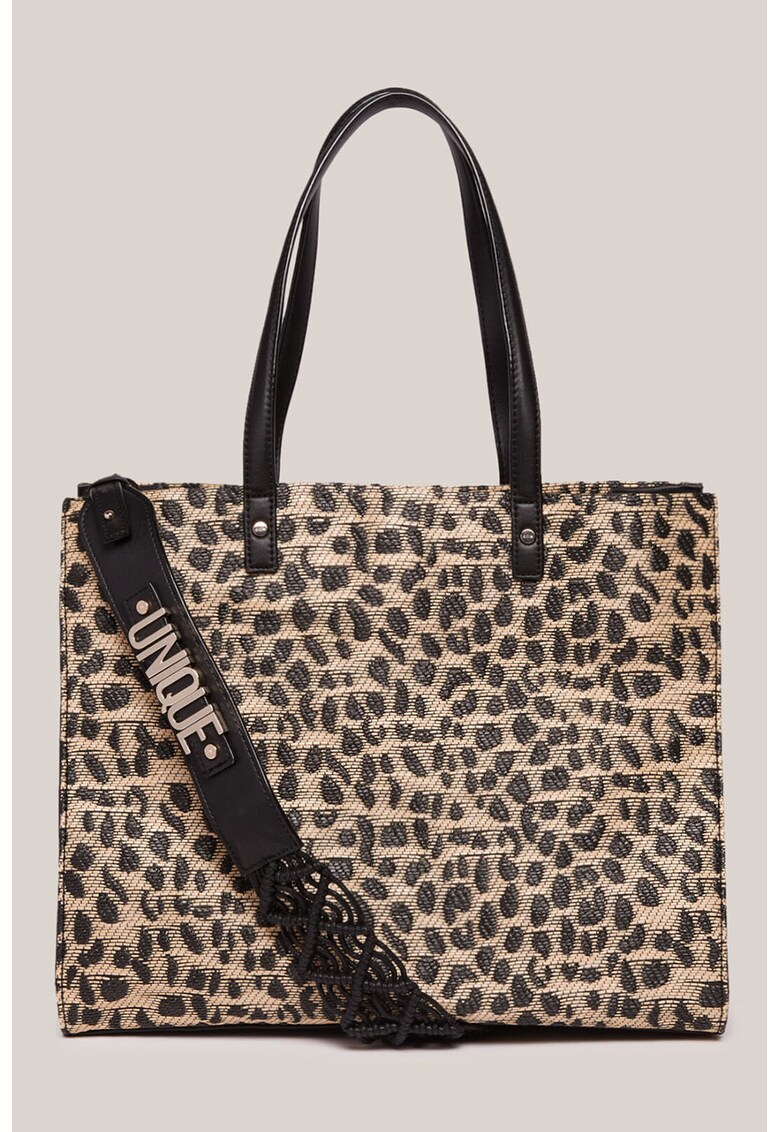 Geanta shopper cu garnituri din piele ecologica si animal print