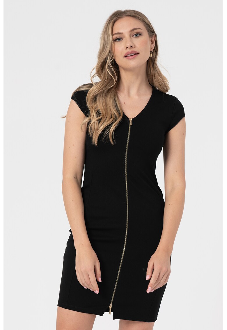 Rochie cu decolteu in V si fermoar frontal