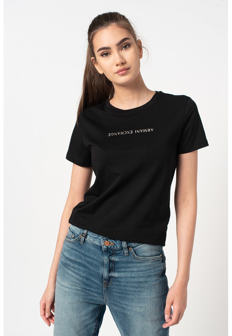 Tricou regular fit cu decolteu la baza gatului