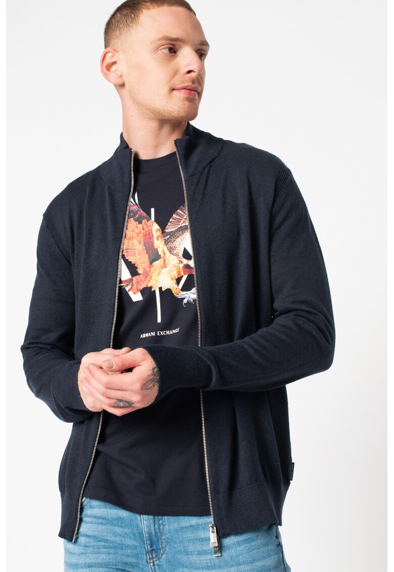 Cardigan din amestec de in cu fermoar