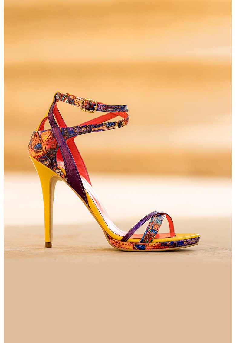 Sandale de piele cu toc stiletto si design colorblock CONDUR by alexandru
