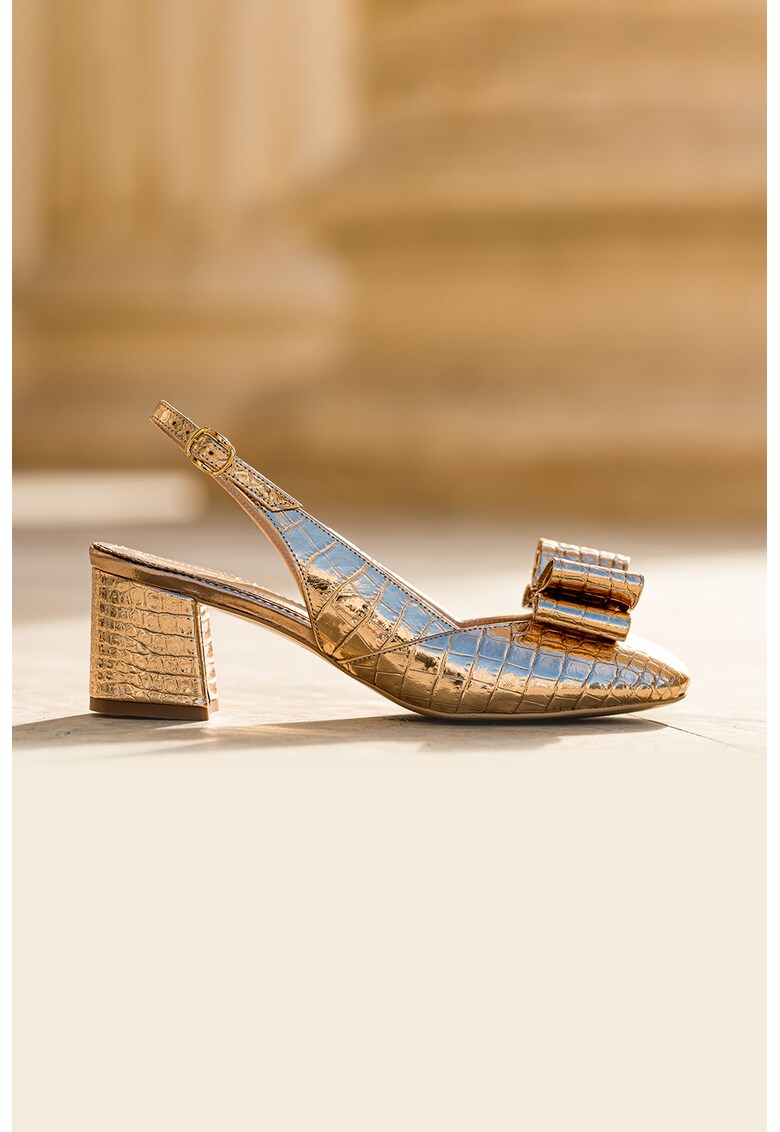 Pantofi slingback de piele cu aspect metalizat Joy CONDUR by alexandru imagine noua