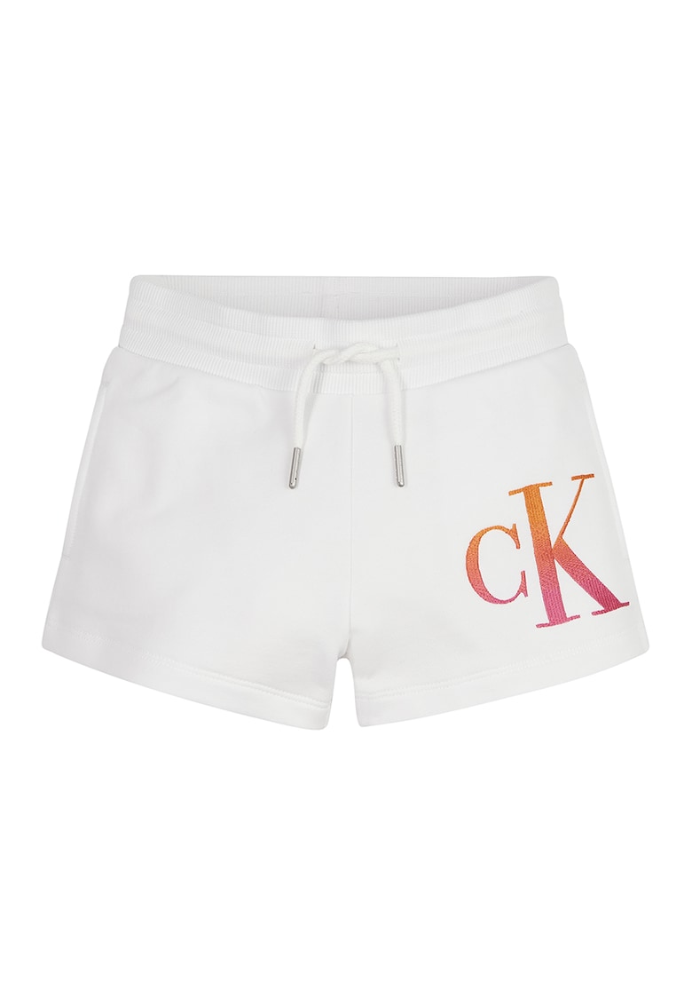 Pantaloni scurti de bumbac organic cu logo brodat - Alb