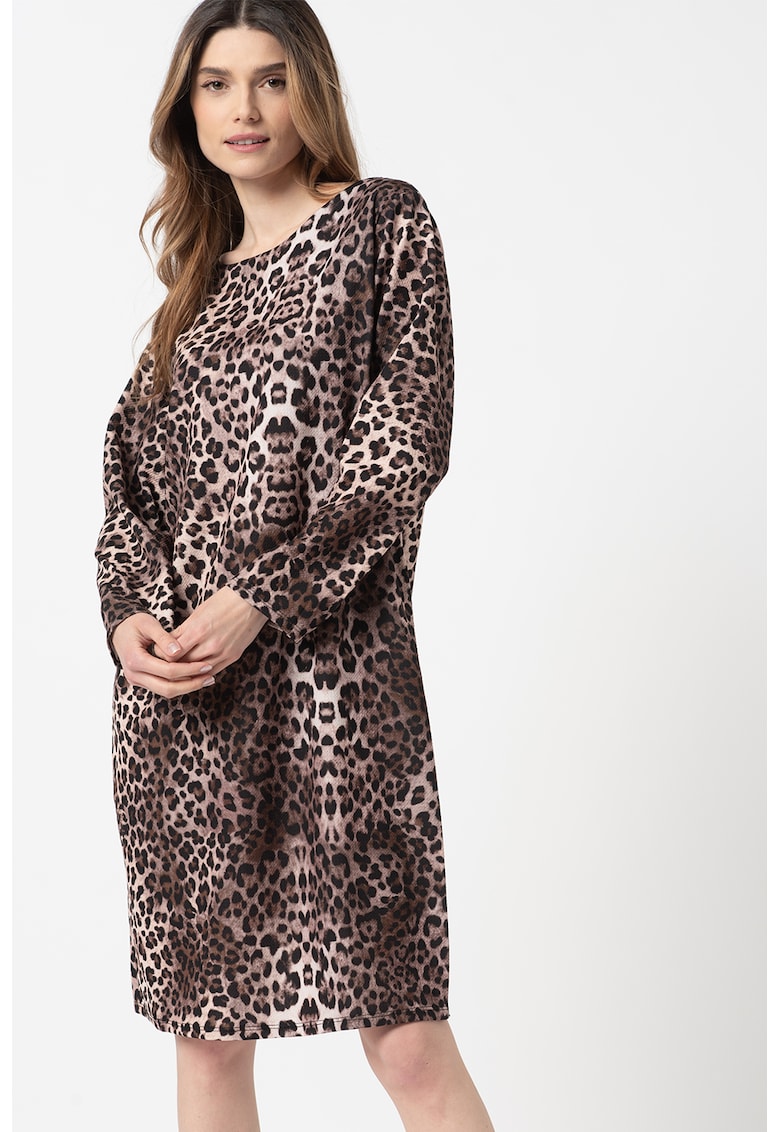 Rochie cu croiala dreapta si animal print Denise