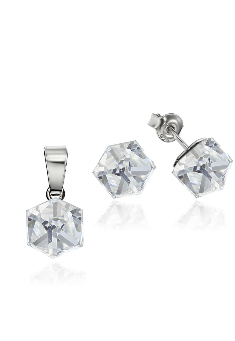 Set Argint 925 placat cu rodiu cu cristale Swarovski® Cubic 6mm - Surub - Alb