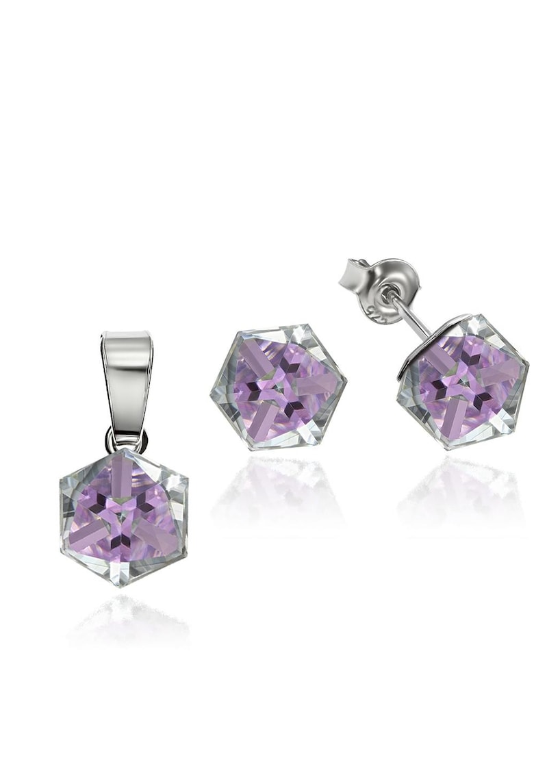 Set Argint 925 placat cu rodiu cu cristale Swarovski® Cubic 6mm - Surub - Violet/Multicolor