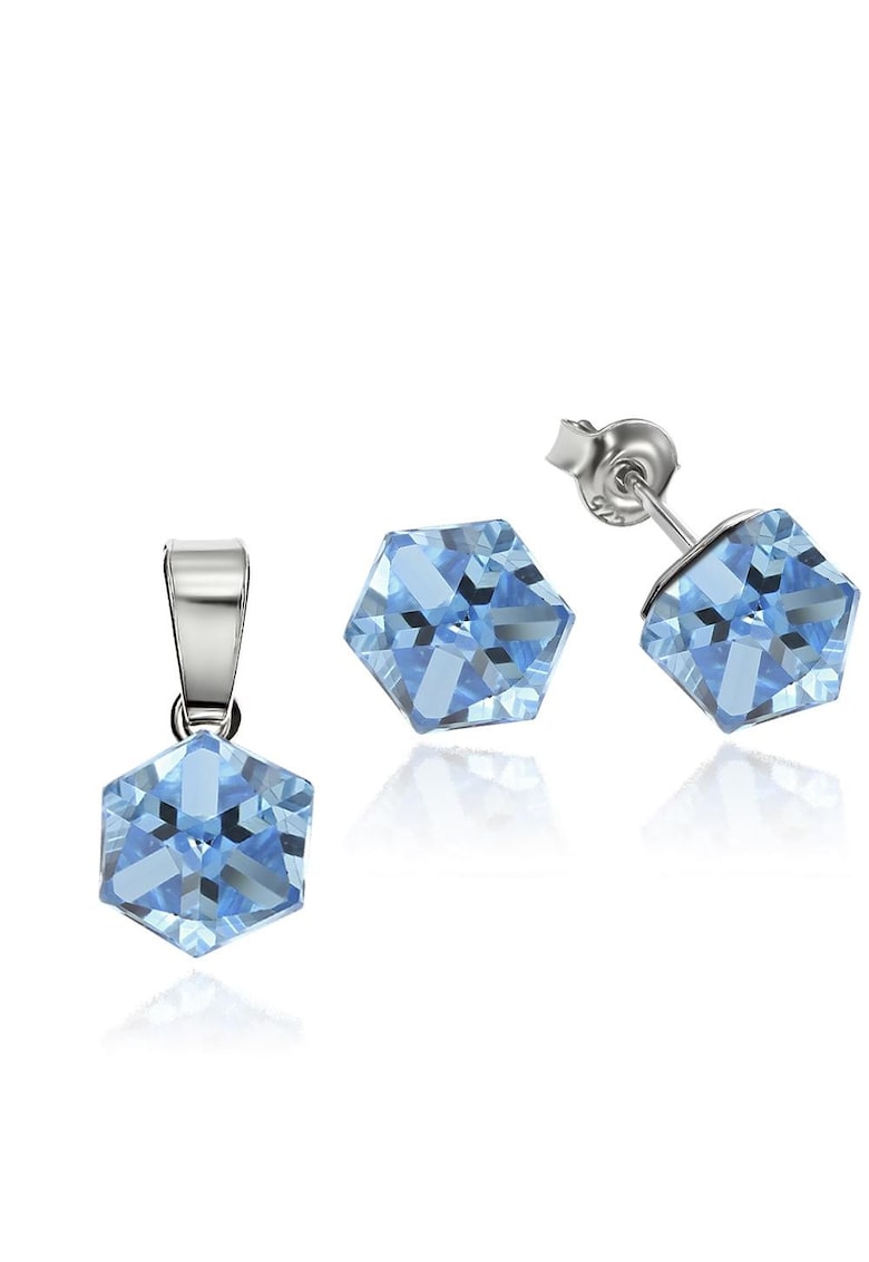 Set Argint 925 placat cu rodiu cu cristale Swarovski® Cubic 6mm - Surub - Albastru deschis