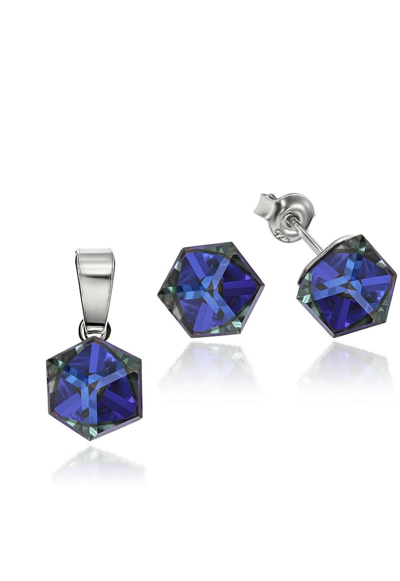 Set Argint 925 placat cu rodiu cu cristale Swarovski® Cubic 6mm - Surub - Mov