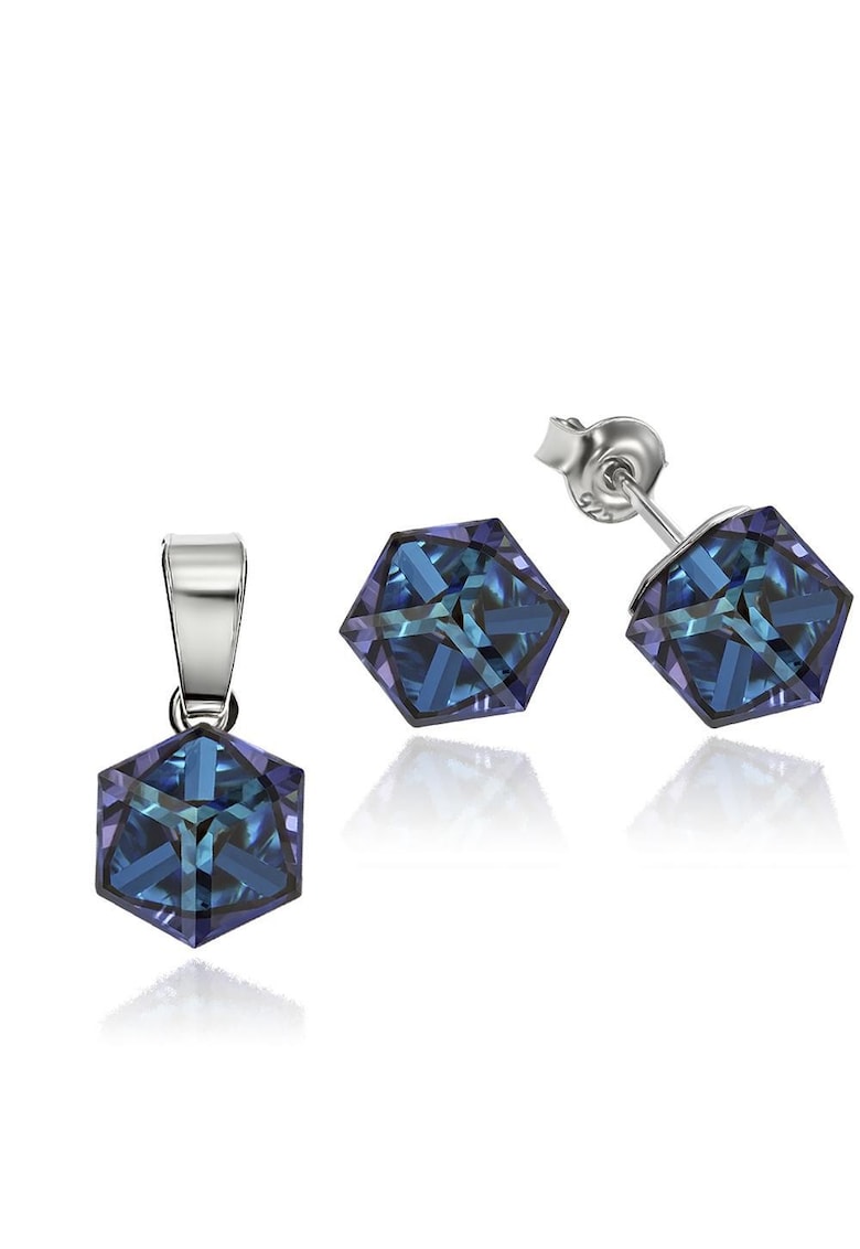 Set Argint 925 placat cu rodiu cu cristale Swarovski® Cubic 6mm - Surub - Albastru inchis