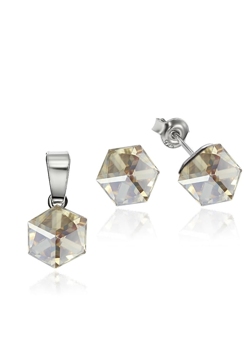 Set Argint 925 placat cu rodiu cu cristale Swarovski® Cubic 6mm - Surub - Auriu