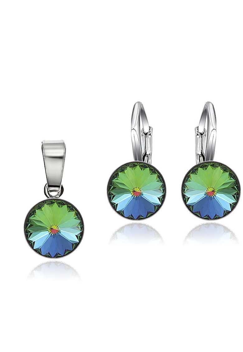Set Argint 925 placat cu rodiu cu cristale Swarovski® Rivoli 8mm LRS - Verde/Galben/Albastru