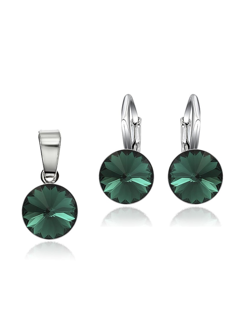 Set Argint 925 placat cu rodiu cu cristale Swarovski® Rivoli 8mm LRS - Verde inchis