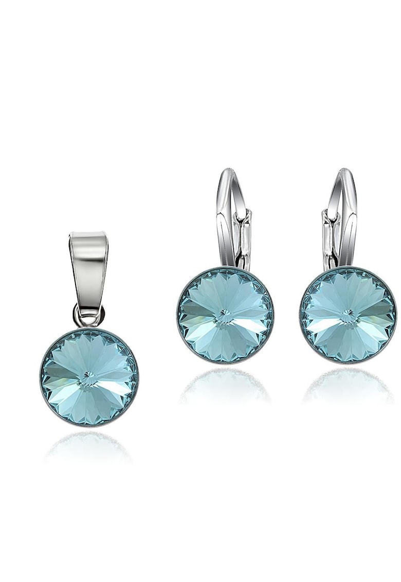 Set Argint 925 placat cu rodiu cu cristale Swarovski® Rivoli 8mm LRS - Albastru aquamarin