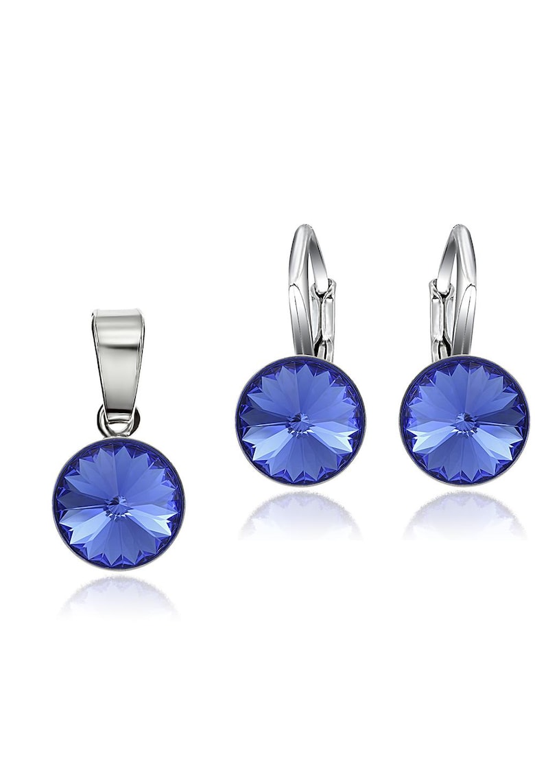 Set Argint 925 placat cu rodiu cu cristale Swarovski® Rivoli 8mm LRS - Albastru inchis