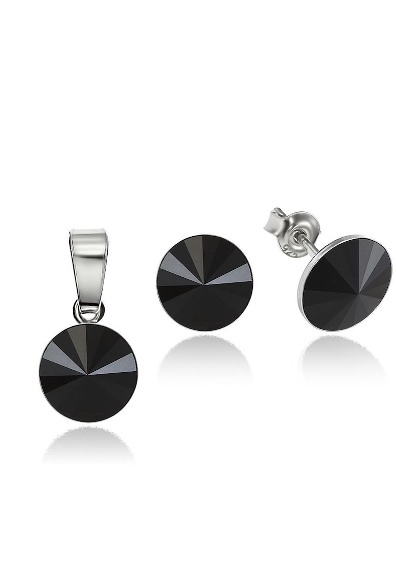 Set Argint 925 placat cu rodiu cu cristale Swarovski® Rivoli 8mm - Negru